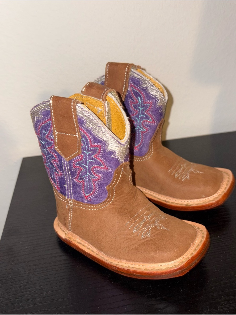 Roper Brown Leather & Purple Embroidered Infant Cowboy Boots